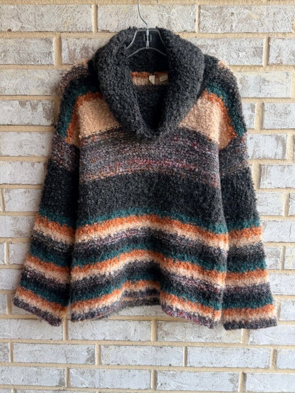 MOTH Long Sleeve Cowl Neck Multicolor Striped Boucle Sweater Wool Blend Size S